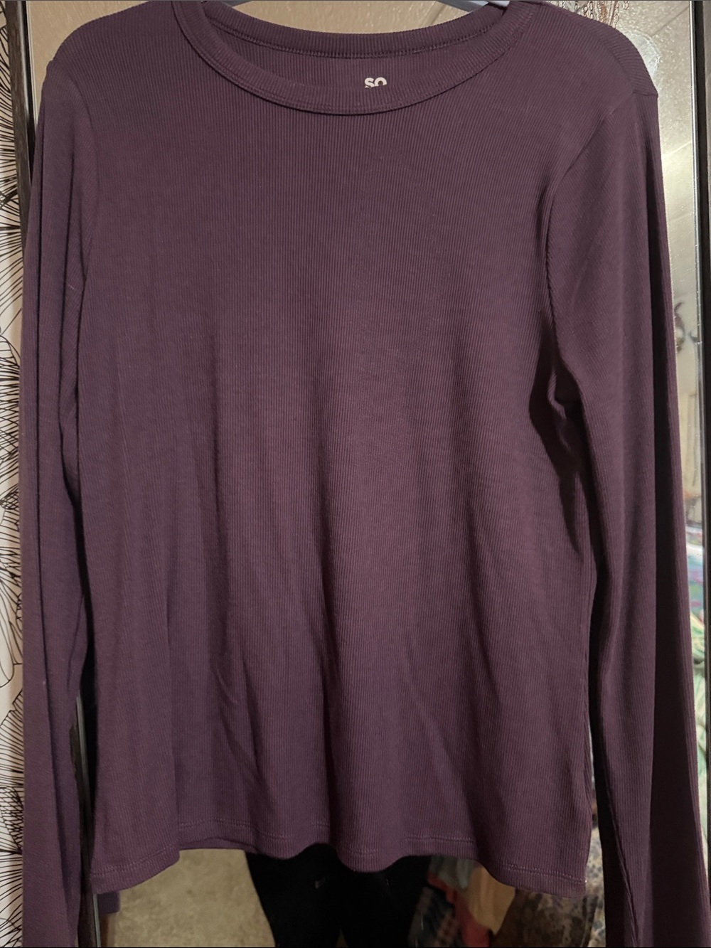SO Long Sleeve Ribbed Crewneck Top - Plum